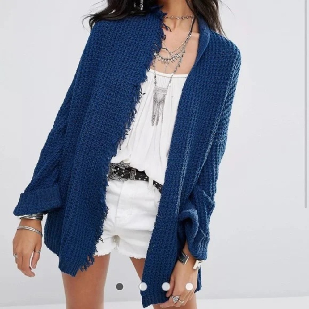 Free People Blue I'll Be Around Cardigan